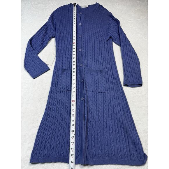 Dolores Piscotta Silk Cashmere Cable Knit Long Cardigan Periwinkle One Size - Picture 5 of 6